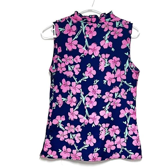 NWOT Lilly Pulitzer Allison Navy Pink Floral Ruffled Tank Top Sz XS Host Pick - Picture 3 of 6